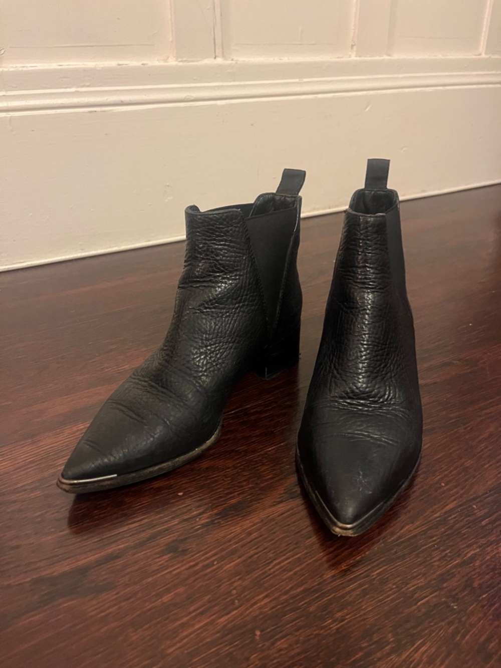 Acne Black Pointed-Toe Leather Ankle Booties